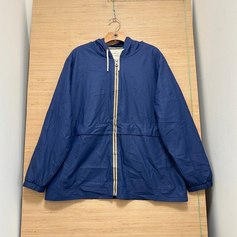 Weatherproof Vintage Mens XL Navy Blue Full Zip Hooded Windbreaker Jacket